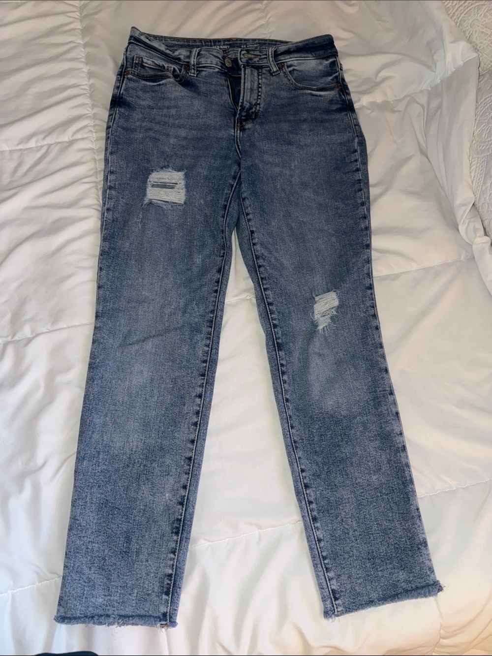 Old Navy Straight-Leg Distressed Jeans in Light Blue Wash